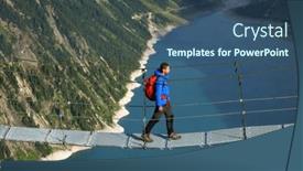  Presentation with glacier - PPT theme having trekker-on-a-swinging-bridge background and a ocean colored foreground