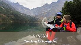  Presentation with adventure - Colorful presentation design enhanced with trekkers - family adventure on mountain backdrop and a  colored foreground