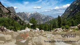  Presentation with himachal pradesh - PPT layouts having trekkers read a trekking map background and a coral colored foreground