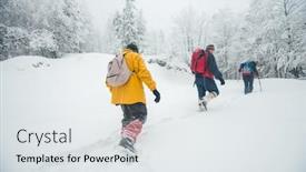  Presentation with mountain snow - Slides having trekking adventure into mountain during winter snow background and a white colored foreground