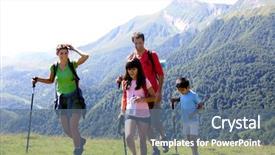  Presentation with mountain hiking - Beautiful slides featuring trekking day in the mountain backdrop and a ocean colored foreground