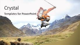  Presentation with trekking - Amazing PPT theme having trekking in cordiliera huayhuash peru south america backdrop and a sky blue colored foreground