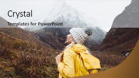  Presentation with couples hiking the mountains - Theme consisting of trekking in mountains cold weather background and a white colored foreground