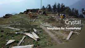  Presentation with earthquake - Slide deck featuring trekking-in-nepal-himalayas-male background and a dark gray colored foreground