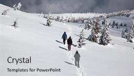  Presentation with trekking - PPT theme featuring trekking in snowy winter mountains background and a  colored foreground