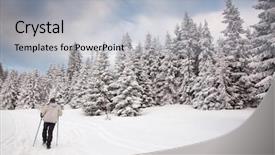  Presentation with snowy mountain tops in alaska - Slide deck featuring trekking in snowy winter mountains background and a  colored foreground