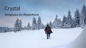  Presentation with winter ice - Colorful PPT theme enhanced with trekking in snowy winter mountains backdrop and a  colored foreground