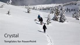  Presentation with snowy mountain tops in alaska - PPT theme featuring trekking in snowy winter mountains background and a  colored foreground
