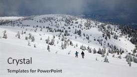  Presentation with snowy mountain tops in alaska - Slide deck having trekking in snowy winter mountains background and a  colored foreground