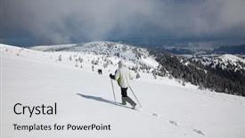  Presentation with snowy mountain tops in alaska - Beautiful PPT theme featuring trekking in snowy winter mountains backdrop and a  colored foreground