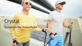  Presentation with moving - Slides enhanced with trekking sticks along city bridge background and a  colored foreground