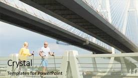  Presentation with senior couple - Amazing PPT theme having trekking sticks moving under bridge backdrop and a mint green colored foreground