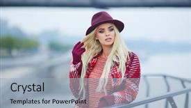  Presentation with close up of young girls - Slide deck with trench coat - portrait close up of young background and a  colored foreground