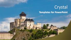  Presentation with castle - Slide set having trencin-castle-trenciansky-hrad-slovakia background and a teal colored foreground