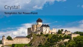  Presentation with castle - Amazing PPT layouts having trencin-castle-trenciansky-hrad-slovakia backdrop and a teal colored foreground