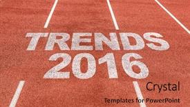  Presentation with college running track hurdle - Beautiful PPT theme featuring trends 2016 written on running backdrop and a coral colored foreground