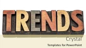  Presentation with color block - PPT theme consisting of trends word - isolated text in vintage letterpress wood type printing block stained by color inks background and a blonde colored foreground