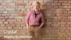  Presentation with brick wall - Audience pleasing PPT layouts consisting of trends years - daydreaming young woman standing backdrop and a  colored foreground