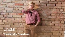  Presentation with brick wall - PPT theme with trends years - young blonde woman in retro background and a  colored foreground
