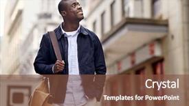  Presentation with black man - PPT theme featuring trendy african black man walk background and a tawny brown colored foreground