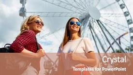  Presentation with ferris wheel - PPT theme enhanced with trendy backpacks looking at theme background and a coral colored foreground