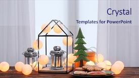  Presentation with christmas candles - Beautiful presentation design featuring trendy christmas interior decorations backdrop and a sky blue colored foreground