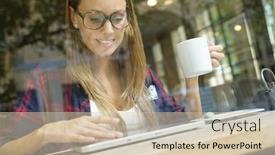  Presentation with coffee shop - Audience pleasing presentation theme consisting of trendy-city-girl-in-coffee backdrop and a soft green colored foreground