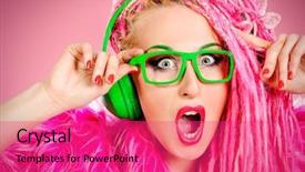  Presentation with fashion show - Colorful slide set enhanced with trendy dj party girl in bright clothes headphones and with bright pink dreadlocks disco party show business bright fashion backdrop and a red colored foreground