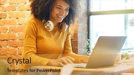  Presentation with internet trend - Theme having trendy girl in coffee shop background and a gold colored foreground