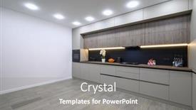  Presentation with minimalistic - PPT theme having trendy-grey-modern-kitchen-interior background and a gray colored foreground