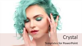  Presentation with blue mint - PPT theme featuring trendy hairstyle ideas young woman background and a coral colored foreground