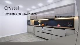  Presentation with minimalistic - Presentation design enhanced with trendy-large-grey-modern-kitchen background and a light gray colored foreground