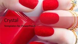  Presentation with nail art - Theme with trendy red fluffy nail art background and a crimson colored foreground
