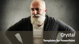  Presentation with dark grey - Theme having trendy senior man looking at camera with interest over dark grey wall background and a dark gray colored foreground