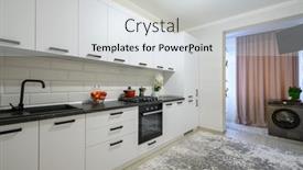  Presentation with minimalistic - Presentation design enhanced with trendy-snow-white-modern-kitchen background and a sky blue colored foreground