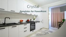 Presentation with minimalistic - PPT theme with trendy-snow-white-modern-kitchen background and a sky blue colored foreground