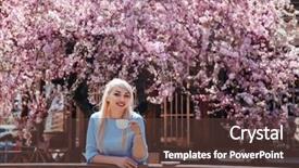  Presentation with spring tree - Cool new slide set with drinking morning coffee under pink backdrop and a tawny brown colored foreground