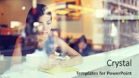  Presentation with smartphone app - Presentation theme having trendy urban cafe cool background and a soft green colored foreground