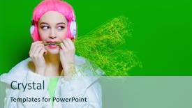  Presentation with green fashion - Presentation theme featuring trendy vivid girl with pink background and a sky blue colored foreground