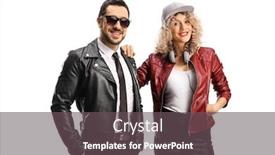  Presentation with leather - Audience pleasing slide set consisting of trendy-young-man-and-woman backdrop and a dark gray colored foreground