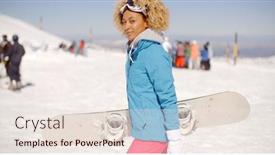  Presentation with snowboard - Slides with trendy young woman carrying her snowboard background and a lemonade colored foreground