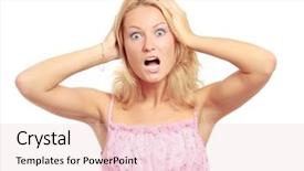  Presentation with teachnology and brain white - Theme having trepidation - terrified woman screaming isolated background and a lemonade colored foreground