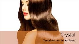  Presentation with girl model - Slide set consisting of long healthy wavy hair background and a gold colored foreground