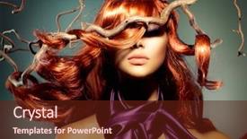  Presentation with long hair - PPT theme featuring red hair fashion model woman portrait with long curly red hair hair extension background and a tawny brown colored foreground