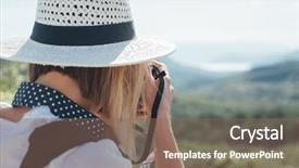  Presentation with pictures of logistics - Cool new slide deck with trevel - attractive young woman talking pictures backdrop and a violet colored foreground