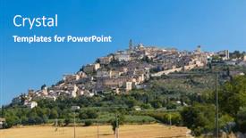  Presentation with italy - Presentation with trevi-province-of-perugia-italy background and a teal colored foreground