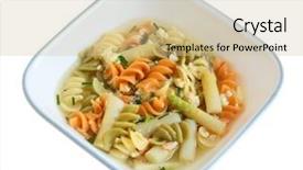  Presentation with macaroni - Cool new PPT theme with crab meat soup with tricolor rotini macaroni crab meat asparagus and herbs backdrop and a soft green colored foreground