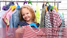  Presentation with new baby girl - PPT theme consisting of child clothes - little girl trying background and a coral colored foreground
