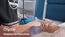  Presentation with senior worker - Slides enhanced with triage - emt worker listening to pulse background and a coral colored foreground