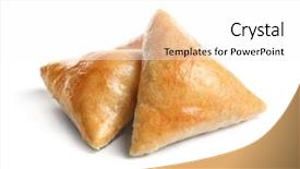  Presentation with delicious in memory - Audience pleasing theme consisting of triangle - delicious samosas on white background backdrop and a white colored foreground